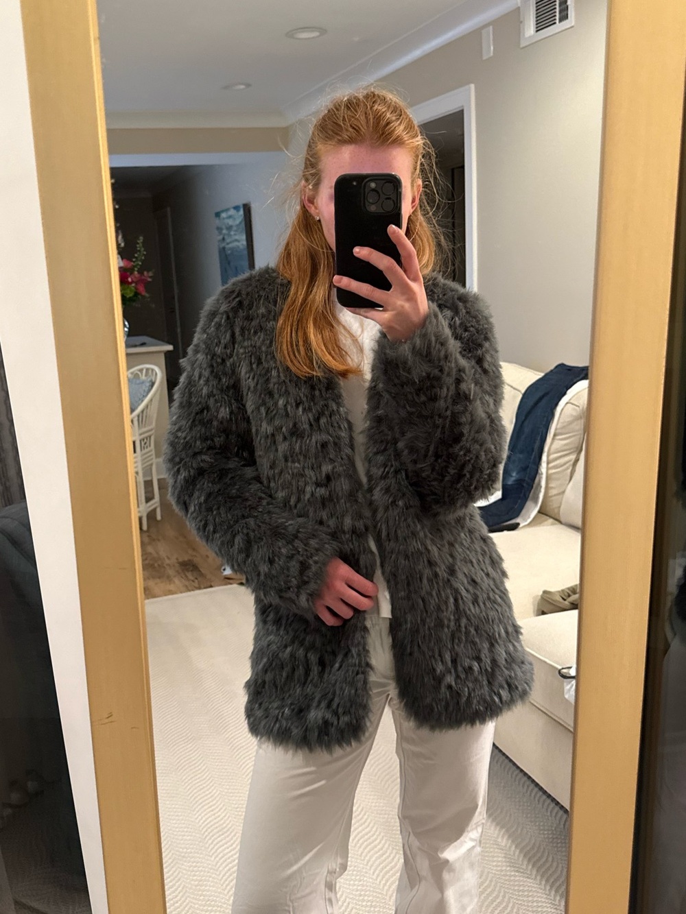 Wayf Gray Faux Fur Coat Jacket